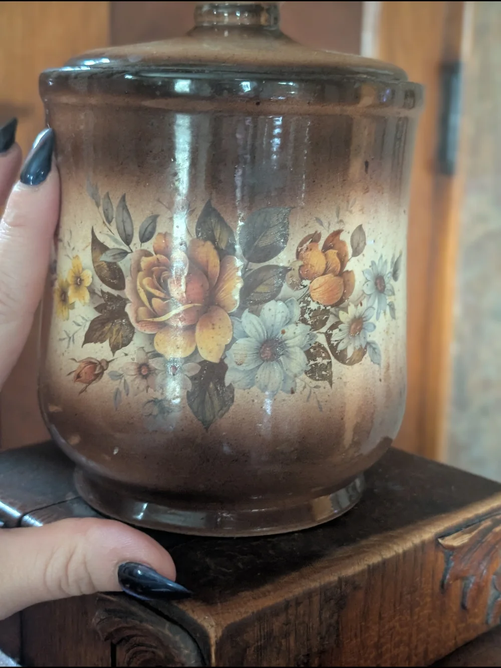 Vintage Grandmacore Canister Jar with Lid Floral 80s
